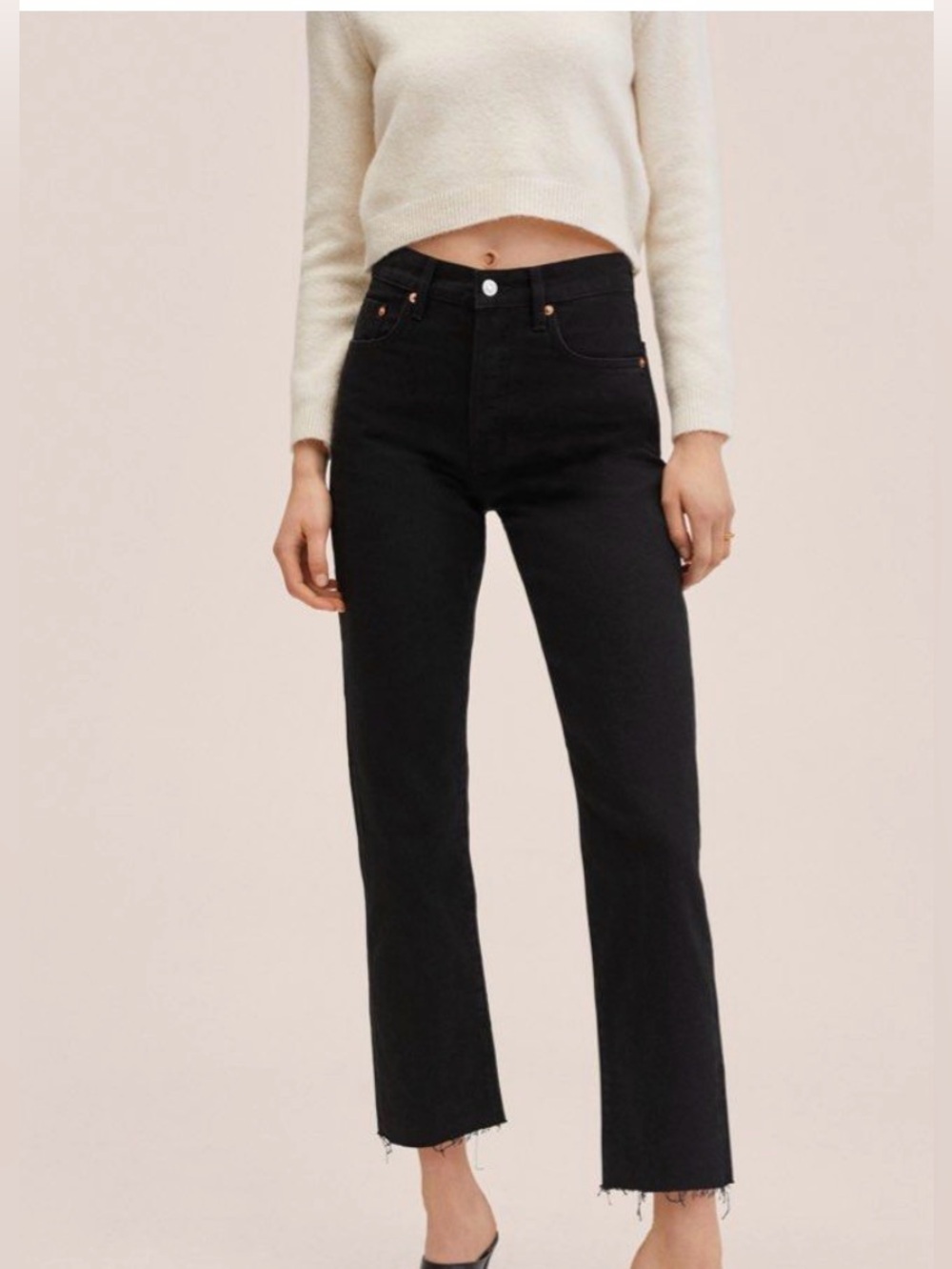 Like new! MANGO Havana Black Straight-Leg Raw Hem Jeans